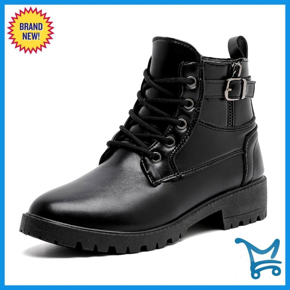 Women's Ankle Booties Side Zipper Lace Up Combat Boots Low Heel Platform